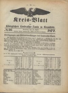 Kreis Blatt des Königlichen Landraths-Amts zu Graudenz 1872.04.19 nr 16