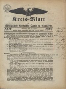 Kreis Blatt des Königlichen Landraths-Amts zu Graudenz 1872.04.26 nr 17