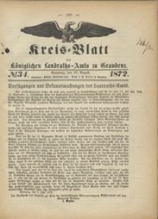 Kreis Blatt des Königlichen Landraths-Amts zu Graudenz 1872.08.23 nr 34
