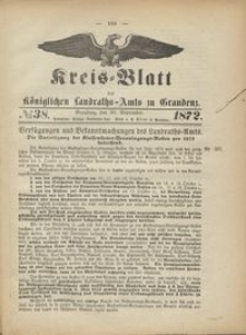 Kreis Blatt des Königlichen Landraths-Amts zu Graudenz 1872.09.20 nr 38
