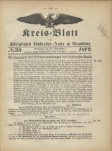 Kreis Blatt des Königlichen Landraths-Amts zu Graudenz 1872.09.27 nr 39