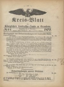 Kreis Blatt des Königlichen Landraths-Amts zu Graudenz 1872.11.01 nr 44