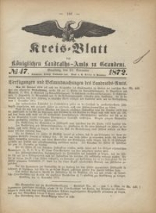 Kreis Blatt des Königlichen Landraths-Amts zu Graudenz 1872.11.22 nr 47