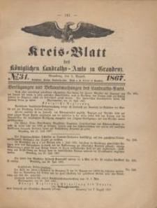 Kreis Blatt des Königlichen Landraths-Amts zu Graudenz 1867.08.02 nr 31