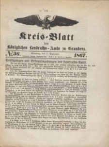 Kreis Blatt des Königlichen Landraths-Amts zu Graudenz 1867.09.06 nr 36