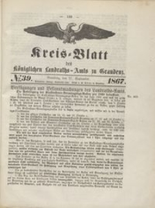Kreis Blatt des Königlichen Landraths-Amts zu Graudenz 1867.09.27 nr 39