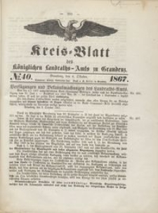Kreis Blatt des Königlichen Landraths-Amts zu Graudenz 1867.10.04 nr 40