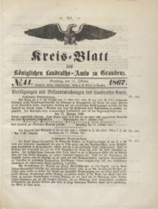 Kreis Blatt des Königlichen Landraths-Amts zu Graudenz 1867.10.11 nr 41