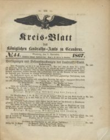 Kreis Blatt des Königlichen Landraths-Amts zu Graudenz 1867.11.01 nr 44