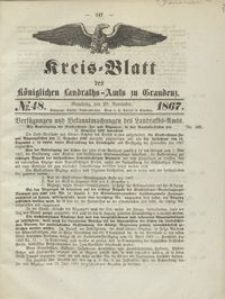 Kreis Blatt des Königlichen Landraths-Amts zu Graudenz 1867.11.29 nr 48