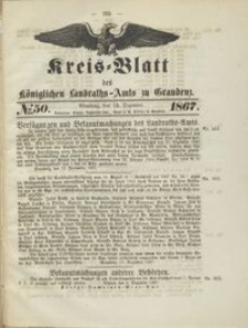 Kreis Blatt des Königlichen Landraths-Amts zu Graudenz 1867.12.13 nr 50