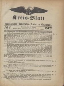 Kreis Blatt des Königlichen Landraths-Amts zu Graudenz 1873.01.03 nr 1