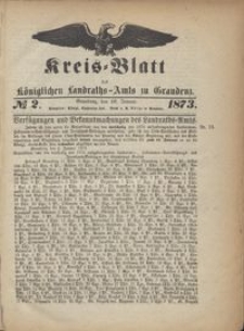 Kreis Blatt des Königlichen Landraths-Amts zu Graudenz 1873.01.10 nr 2