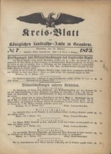 Kreis Blatt des Königlichen Landraths-Amts zu Graudenz 1873.02.14 nr 7