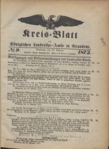 Kreis Blatt des Königlichen Landraths-Amts zu Graudenz 1873.02.28 nr 9