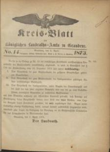 Kreis Blatt des Königlichen Landraths-Amts zu Graudenz 1873.04.04 nr 14