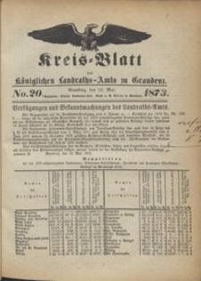 Kreis Blatt des Königlichen Landraths-Amts zu Graudenz 1873.05.16 nr 20