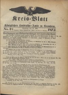 Kreis Blatt des Königlichen Landraths-Amts zu Graudenz 1873.05.23 nr 21