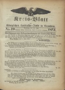 Kreis Blatt des Königlichen Landraths-Amts zu Graudenz 1873.07.18 nr 29