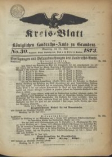 Kreis Blatt des Königlichen Landraths-Amts zu Graudenz 1873.07.25 nr 30
