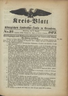 Kreis Blatt des Königlichen Landraths-Amts zu Graudenz 1873.08.08 nr 32