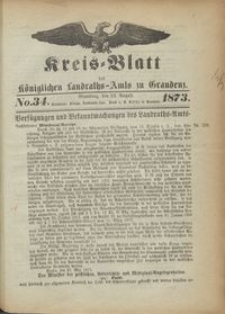 Kreis Blatt des Königlichen Landraths-Amts zu Graudenz 1873.08.22 nr 34