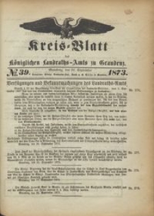 Kreis Blatt des Königlichen Landraths-Amts zu Graudenz 1873.09.26 nr 39