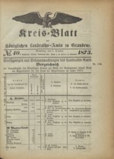Kreis Blatt des Königlichen Landraths-Amts zu Graudenz 1873.10.03 nr 40