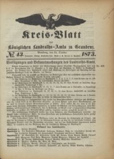 Kreis Blatt des Königlichen Landraths-Amts zu Graudenz 1873.10.24 nr 43