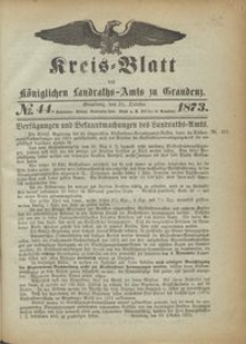 Kreis Blatt des Königlichen Landraths-Amts zu Graudenz 1873.10.31 nr 44