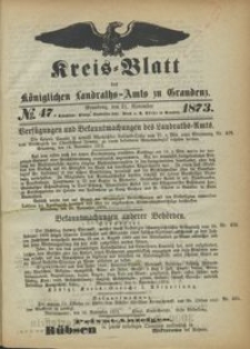 Kreis Blatt des Königlichen Landraths-Amts zu Graudenz 1873.11.21 nr 47