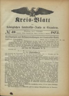 Kreis Blatt des Königlichen Landraths-Amts zu Graudenz 1873.12.05 nr 49
