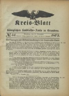 Kreis Blatt des Königlichen Landraths-Amts zu Graudenz 1873.12.19 nr 51