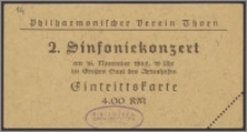 Eintrittskarte : Sinfonickonzert am 16. November 1942, 19 Uhr im Grossen Saal des Artushofes