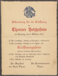 Heltordnung für die Eröffnung des Thorner Holzhafens am Dienstag den 5 Oktober 1909
