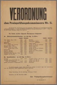 Verordnung des Preisprfüngskommissars NR. 11 für Fische wreden folgende Höstpreise festgesetzt, Graudenz, den 25 November 1939