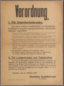 Verordnung Für Geschlechtskranke... Für Lungenkranke und Tuberkulöse, Graudenz, den 12. Oktober 1939
