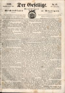 Der Gesellige : Graudenzer Wochenblatt und Anzeiger 1860.04.21 nr 47