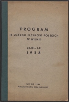 Program IX Zjazdu Fizyków Polskich w Wilnie, 28.IX - 1.X 1938