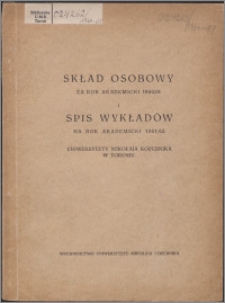 Skład Osobowy w roku akademickim 1960/1961 i Spis Wykładów na rok akademicki 1961/1962 Uniwersytetu Mikołaja Kopernika w Toruniu