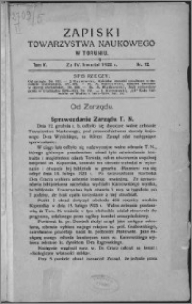 Zapiski Towarzystwa Naukowego w Toruniu, T. 5 nr 12, (1922)