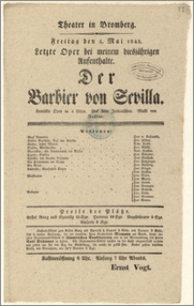 [Afisz:] Der Barbier von Sevilla. Komische Oper in 4 Akten
