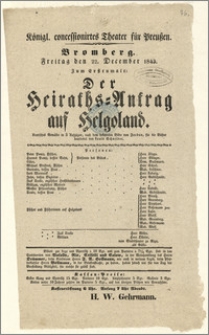 [Afisz:] Der Heiraths-Antrag auf Helgoland. Komisches Gemälde in 3 Aufzügen