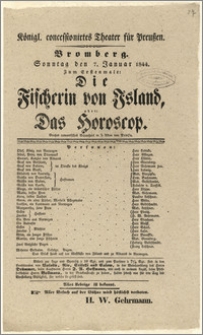 [Afisz:] Die Tischerin von Island, oder Das Horoscop. Großes romantisches Schauspiel in 5 Akten von Panfa