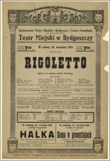 [Afisz:] Rigoletto. Opera w 4 aktach Józefa Verdi'ego