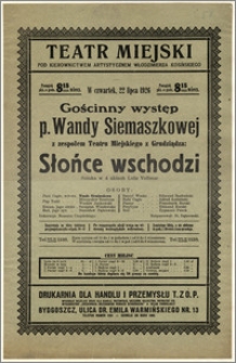 [Afisz:] Słońce wschodzi. Sztuka w 4 aktach Lulu Vollmar