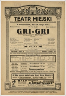 [Afisz:] Gri-Gri. Operetka komiczna w 3 aktach