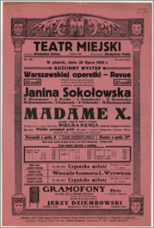 [Afisz:] Madame X. . Operetka-rewja W. Kollo w 3 aktach
