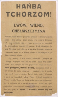 Hańba tchórzom! Lwów, Wilno Chełmszczyzna