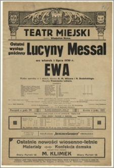 [Afisz:] Ewa. Wielka operetka w 3 aktach, libretto A. M. Wilnera i R. Bodańskiego